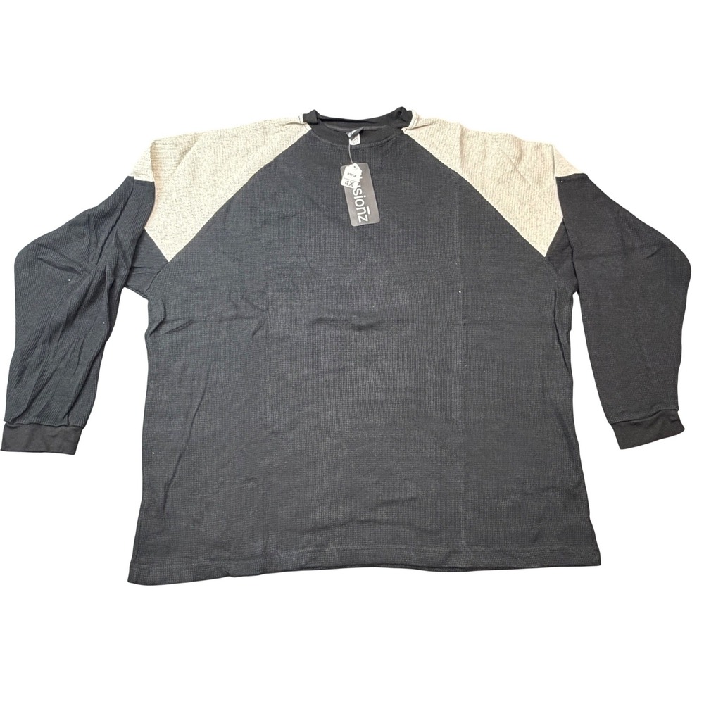 VTG Illusionz Mens Raglan Thermal Long Sleeve Shirt 4X Black Tan Waffle Knit NWT